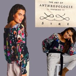 Anthropologie Floral Off-Shoulder Boho Blouse in Black, Pink, Green